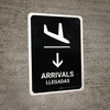Arrivals With Down Arrow Black Bilingual Spanish Portrait - Wall Sign