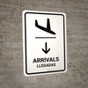 Arrivals With Down Arrow White Bilingual Spanish Portrait - Wall Sign