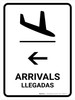 Arrivals With Left Arrow White Bilingual Spanish Portrait - Wall Sign