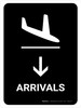 Arrivals With Down Arrow Black Portrait - Wall Sign Arrivals With Down Arrow Black Portrait - Wall Sign