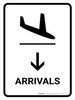 Arrivals With Down Arrow White Portrait - Wall Sign