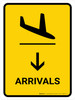 Arrivals With Down Arrow Yellow Portrait - Wall Sign