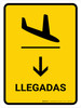 Arrivals With Down Arrow Yellow Portrait - Wall Sign