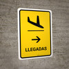 Arrivals With Right Arrow Yellow Portrait - Wall Sign