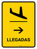 Arrivals With Right Arrow Yellow Portrait - Wall Sign