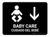Baby Care With Down Arrow Black Bilingual Landscape - Wall Sign
