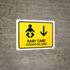 Baby Care With Down Arrow Yellow Bilingual Landscape - Wall Sign
