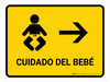 Baby Care With Right Arrow Yellow Landscape - Wall Sign