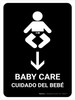 Baby Care With Down Arrow Black Bilingual Spanish Portrait - Wall Sign