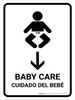 Baby Care With Down Arrow White Bilingual Portrait - Wall Sign