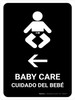 Baby Care With Left Arrow Black Bilingual Spanish Portrait - Wall Sign