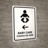 Baby Care With Left Arrow White Bilingual Spanish Portrait - Wall Sign