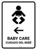 Baby Care With Left Arrow White Bilingual Spanish Portrait - Wall Sign