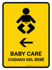 Baby Care With Left Arrow Yellow Bilingual Portrait - Wall Sign
