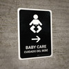 Baby Care With Right Arrow Black Bilingual Spanish Portrait - Wall Sign