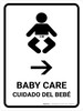 Baby Care With Right Arrow White Bilingual Spanish Portrait - Wall Sign