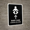 Baby Care With Up Arrow Black Bilingual Spanish Portrait - Wall Sign