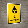 Baby Care With Down Arrow Yellow Portrait - Wall Sign Baby Care With Down Arrow Yellow Portrait - Wall Sign
