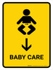 Baby Care With Down Arrow Yellow Portrait - Wall Sign Baby Care With Down Arrow Yellow Portrait - Wall Sign