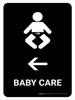 Baby Care With Left Arrow Black Portrait - Wall Sign