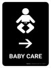 Baby Care With Right Arrow Black Portrait - Wall Sign