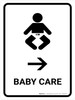 Baby Care With Right Arrow White Portrait - Wall Sign