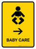 Baby Care With Right Arrow Yellow Portrait - Wall Sign