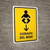 Baby Care With Down Arrow Yellow Spanish Portrait - Wall Sign