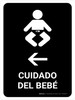 Baby Care With Left Arrow Black Spanish Portrait - Wall Sign