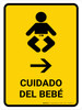 Baby Care With Right Arrow Yellow Spanish Portrait - Wall Sign