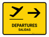 Departure With Right Arrow Yellow Bilingual Spanish Landscape - Wall Sign