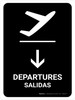 Departure With Down Arrow Black Bilingual Spanish Portrait - Wall Sign