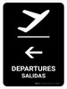 Departure With Left Arrow Black Bilingual Spanish Portrait - Wall Sign