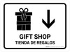 Gift Shop With Down Arrow White Bilingual Spanish Landscape - Wall Sign