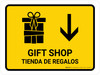 Gift Shop With Down Arrow Yellow Bilingual Spanish Landscape - Wall Sign