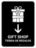Gift Shop With Down Arrow Black Bilingual Spanish Portrait - Wall Sign