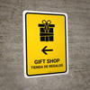 Gift Shop With Left Arrow Yellow Bilingual Spanish Portrait - Wall Sign