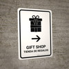 Gift Shop With Right Arrow White Bilingual Portrait - Wall Sign