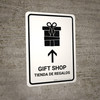 Gift Shop With Up Arrow White Bilingual Spanish Portrait - Wall Sign