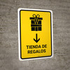 Gift Shop With Down Arrow Yellow Spanish Portrait - Wall Sign
