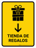 Gift Shop With Down Arrow Yellow Spanish Portrait - Wall Sign