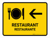 Restaurant With Left Arrow Yellow Bilingual Spanish Landscape - Wall Sign