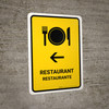 Restaurant With Left Arrow Yellow Bilingual Spanish Portrait - Wall Sign