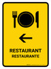 Restaurant With Left Arrow Yellow Bilingual Spanish Portrait - Wall Sign