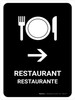 Restaurant With Right Arrow Black Bilingual Spanish Portrait - Wall Sign