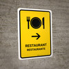Restaurant With Right Arrow Yellow Bilingual Spanish Portrait - Wall Sign