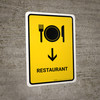Restaurant With Down Arrow Yellow Portrait - Wall Sign