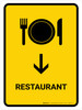 Restaurant With Down Arrow Yellow Portrait - Wall Sign
