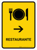 Restaurant With Right Arrow Yellow Spanish Portrait - Wall Sign Restaurant With Right Arrow Yellow Spanish Portrait - Wall Sign