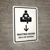 Waiting Room With Down Arrow White Bilingual Spanish Portrait - Wall Sign